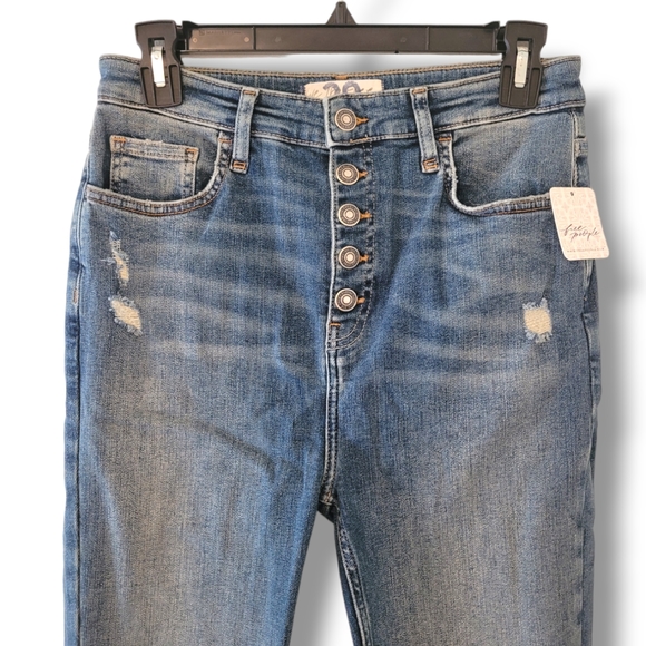 Free People Sabrina Distressed High Rise Button Fly Womens Jeans 29 - Picture 2 of 8